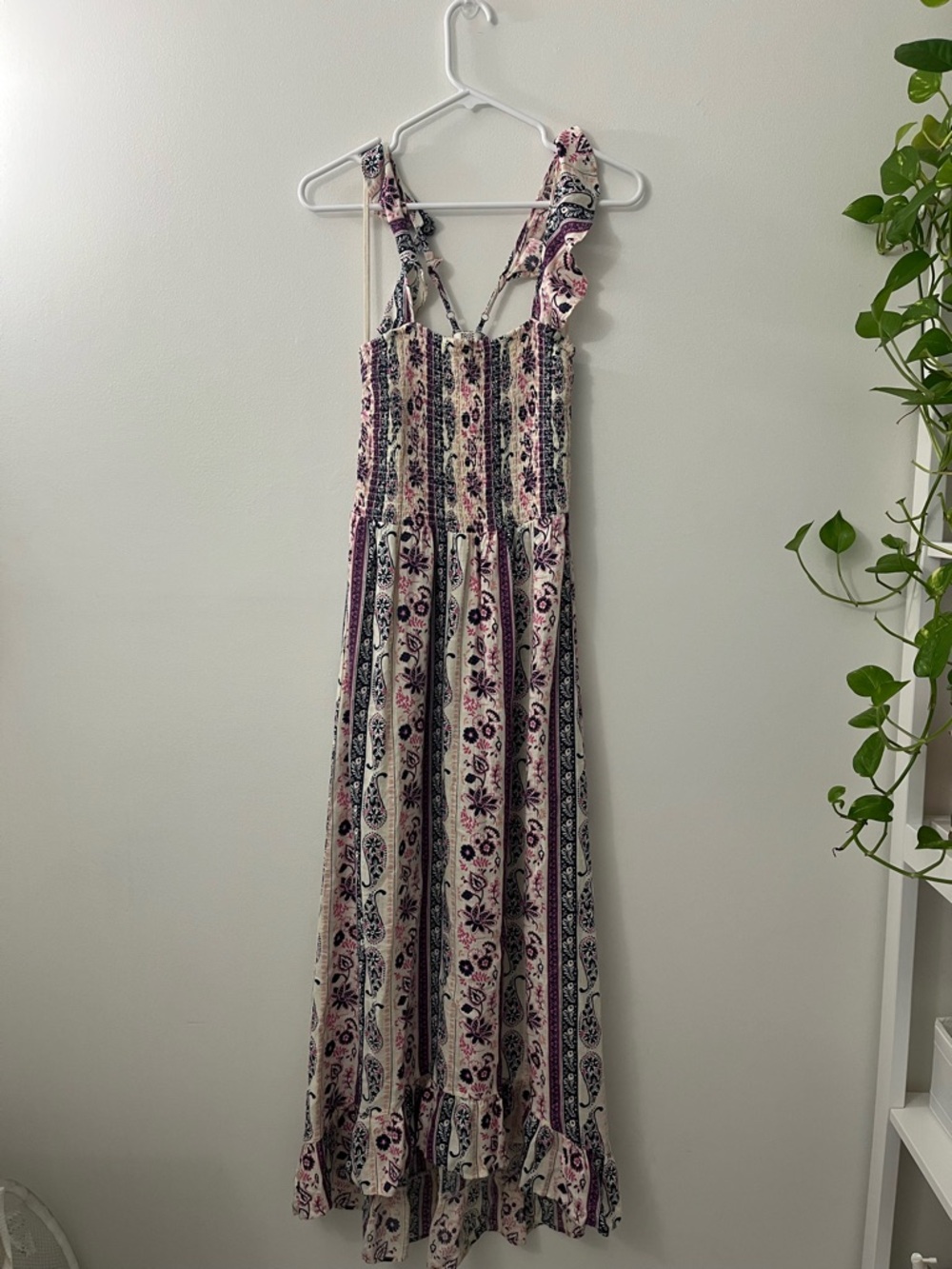True Craft Floral Stripe Maxi Dress in Cream, Purple, and Pink